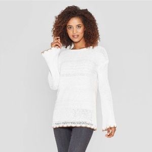 Knox Rose Women’s Ivory Long Bell Sleeve Crew Neck Sweater - NWT